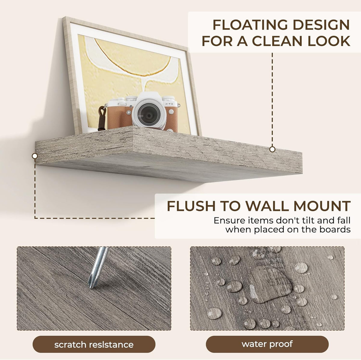 RICHFOCUS 16Inch Floating Shelves for Wall 2 Pack Shelves for Bedroom|Kitchen|Bathroom Wall Mounted