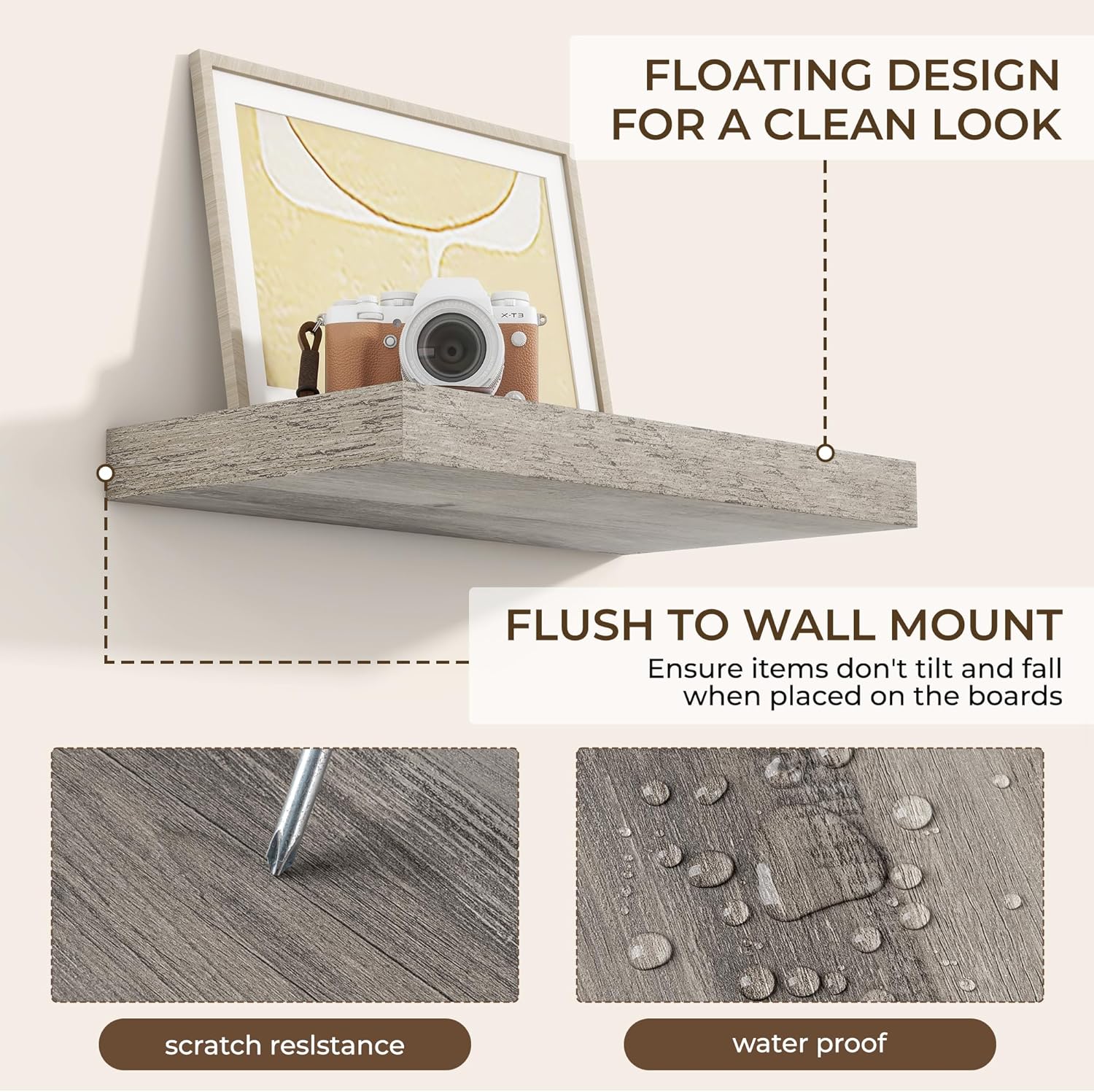 RICHFOCUS 16Inch Floating Shelves for Wall 2 Pack Shelves for Bedroom|Kitchen|Bathroom Wall Mounted