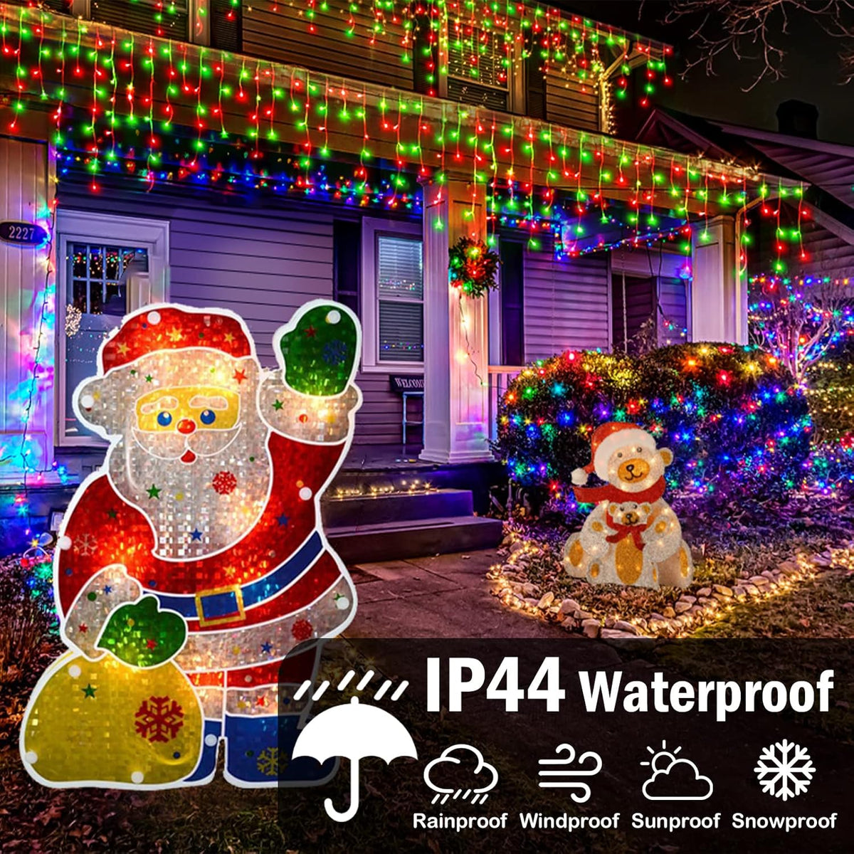 KNONEW Christmas Lights Outdoor Decorations 400 LED 33ft 8 Modes Curtain Fairy String Light with 75