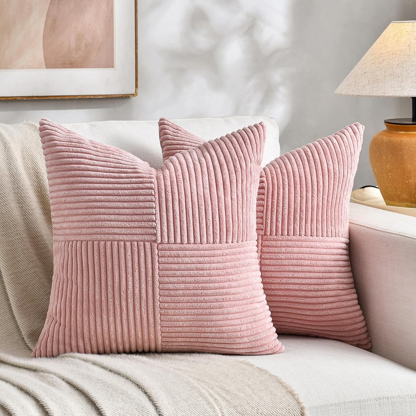 Fancy Homi 2 Packs Blush Pink Samll Decorative Throw Pillow Covers 12x12 Inch with for Couch Bed