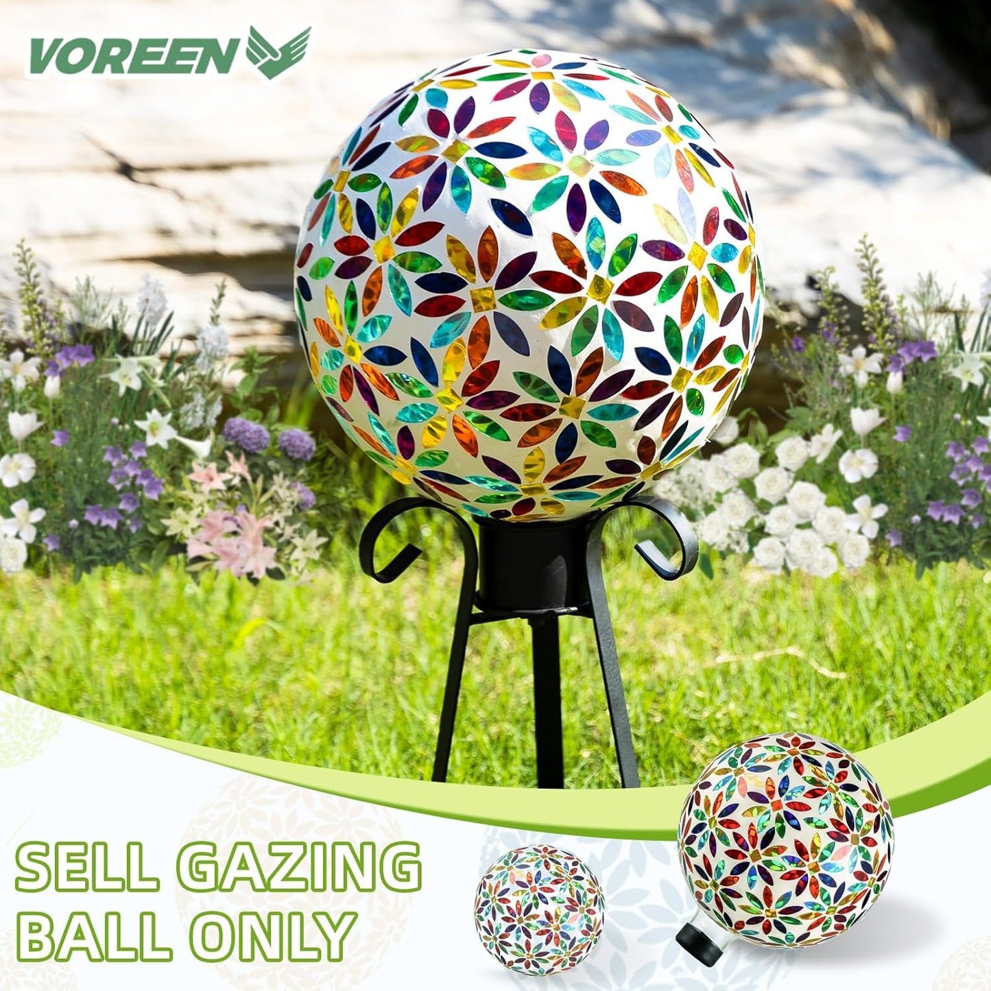 VOREEN Mosaic Glass Gazing Ball Outdoor Gazing Globe, Reflective Ball Yard Decoration for Homes