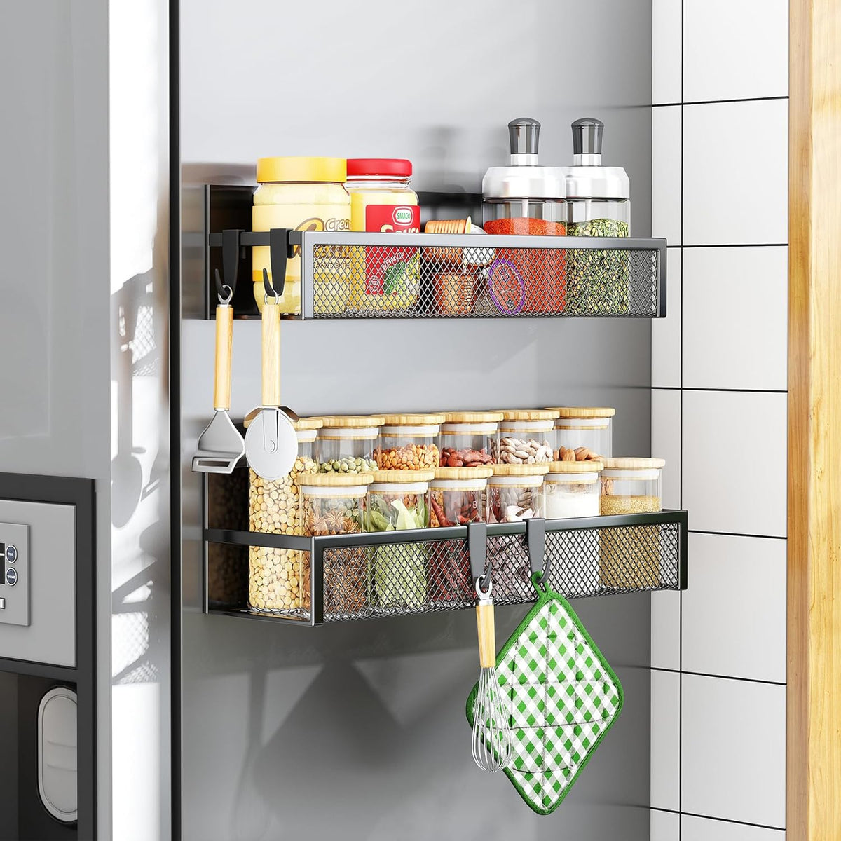 Magnetic Spice Rack for Refrigerator, 2 Pack Magnetic Shelf, Fridge Magnet Organizer with Moveable