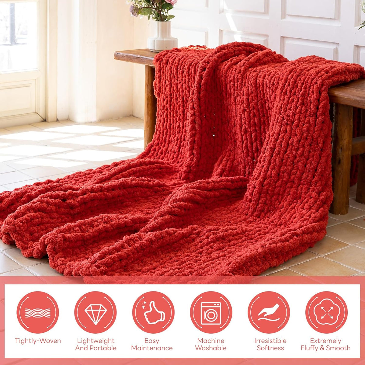 Chunky Knit Blanket - Luxury Soft Cozy 40 * 50 Throw Blanket,100% Woven Blanket Rope Knot Throw