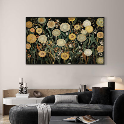 SIGNWIN 30"x60" Extra Large Framed Wall Art Whimsical Dandelion Field in Yellow and Green, Playful