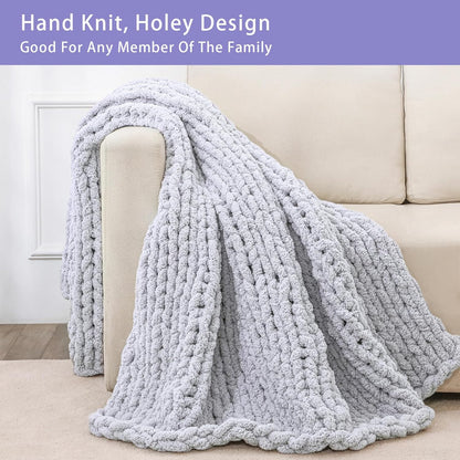 Bigacogo Chunky Knit Throw Blanket for Couch, 40x80 inches, 100% Hand Knitted with Thick Jumbo