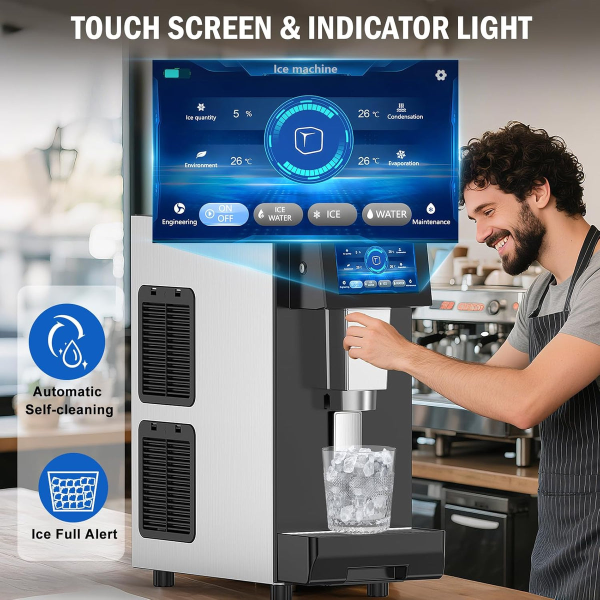 Nugget Ice Maker Countertop, 60 LBS/Day with 5LBS Storage Bin, Water Dispenser Countertop Ice Maker