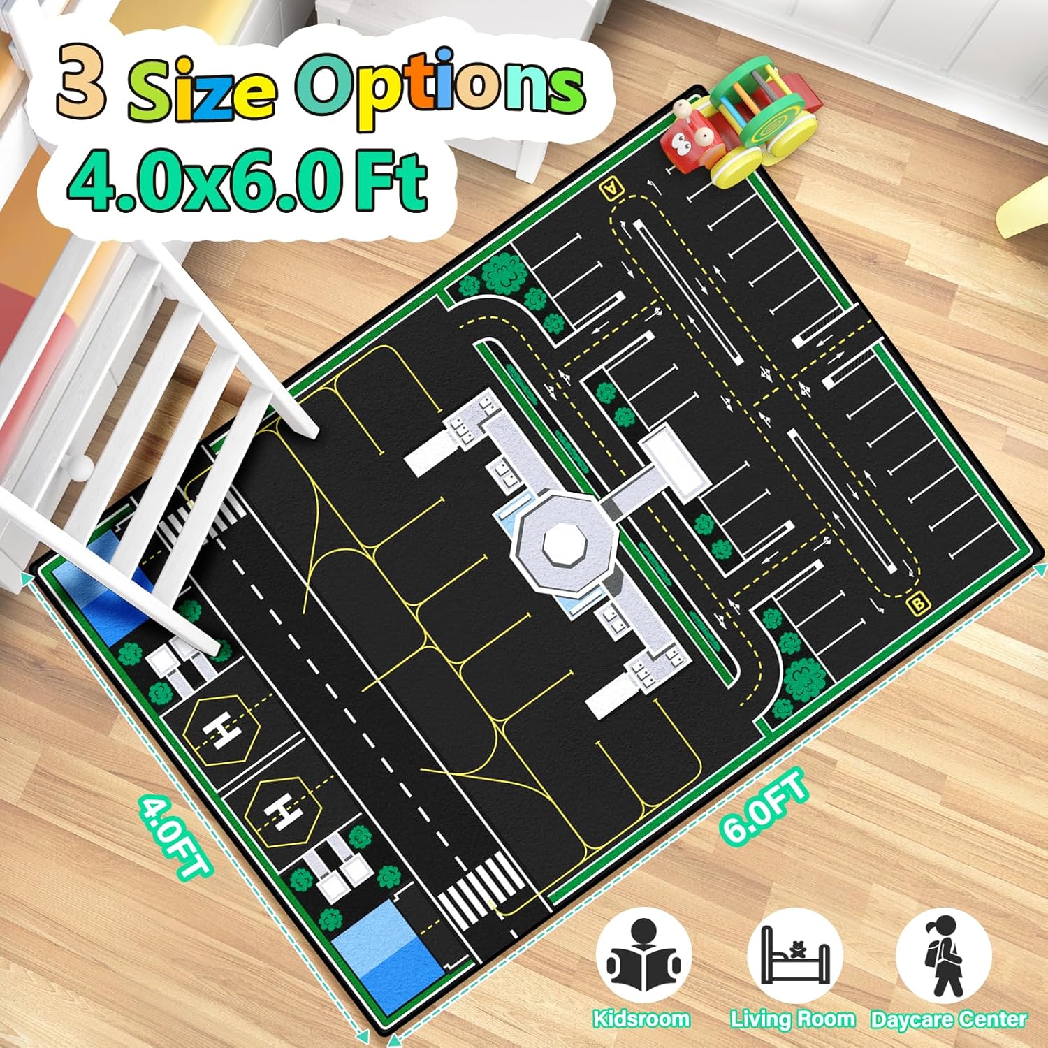 Kids Rug, Road Carpet for Kids with Combined City Road Traffic System, Car Rug and Airport Play