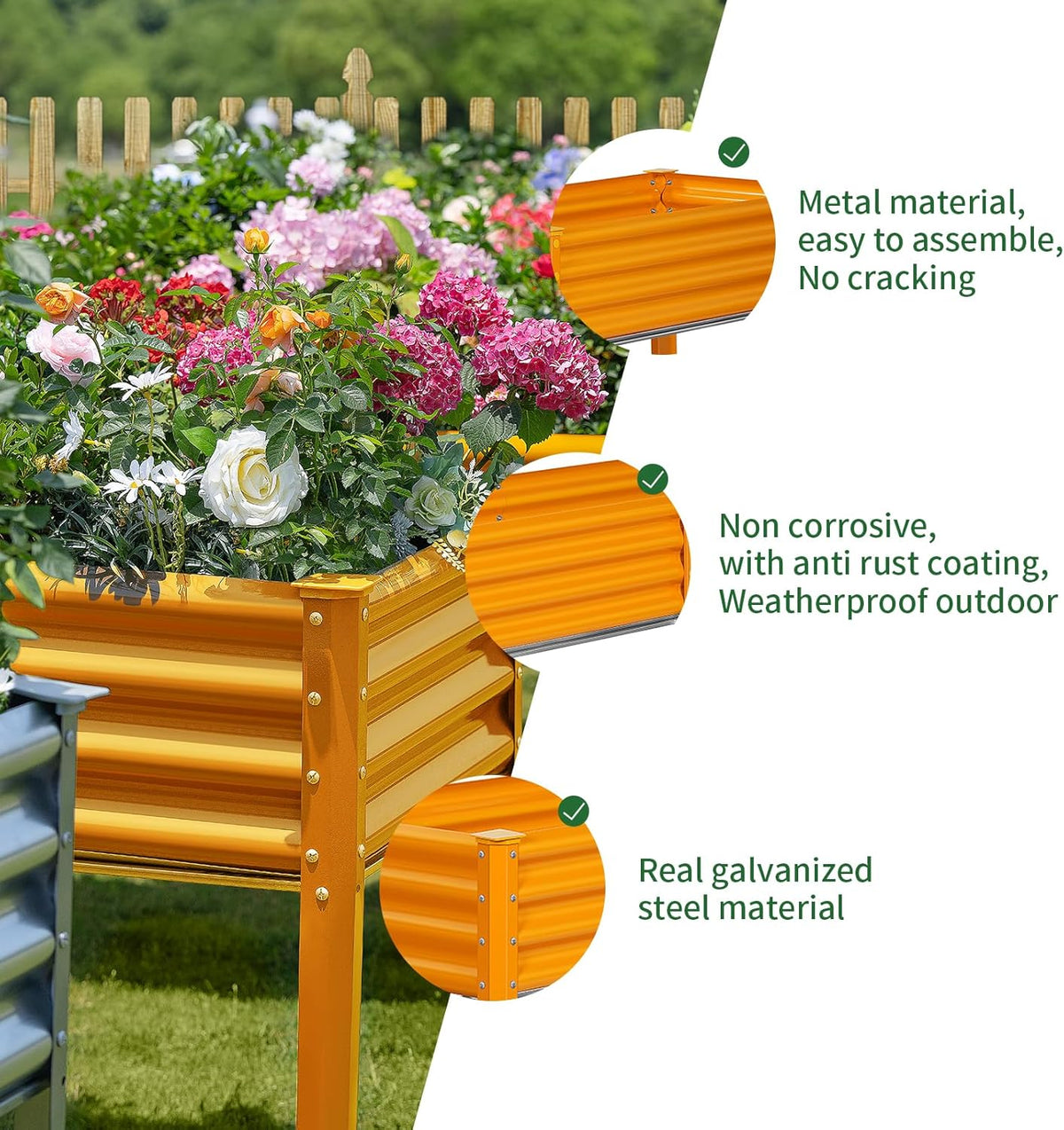 Land Guard Galvanized Raised Garden Bed with Legs, 96×24×32in Raised Garden Beds Outdoor with