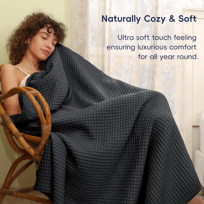 PHF Ultra Soft Waffle Weave Throw Blanket 50"x 60"- Washed Lightweight Breathablee Cozy Woven