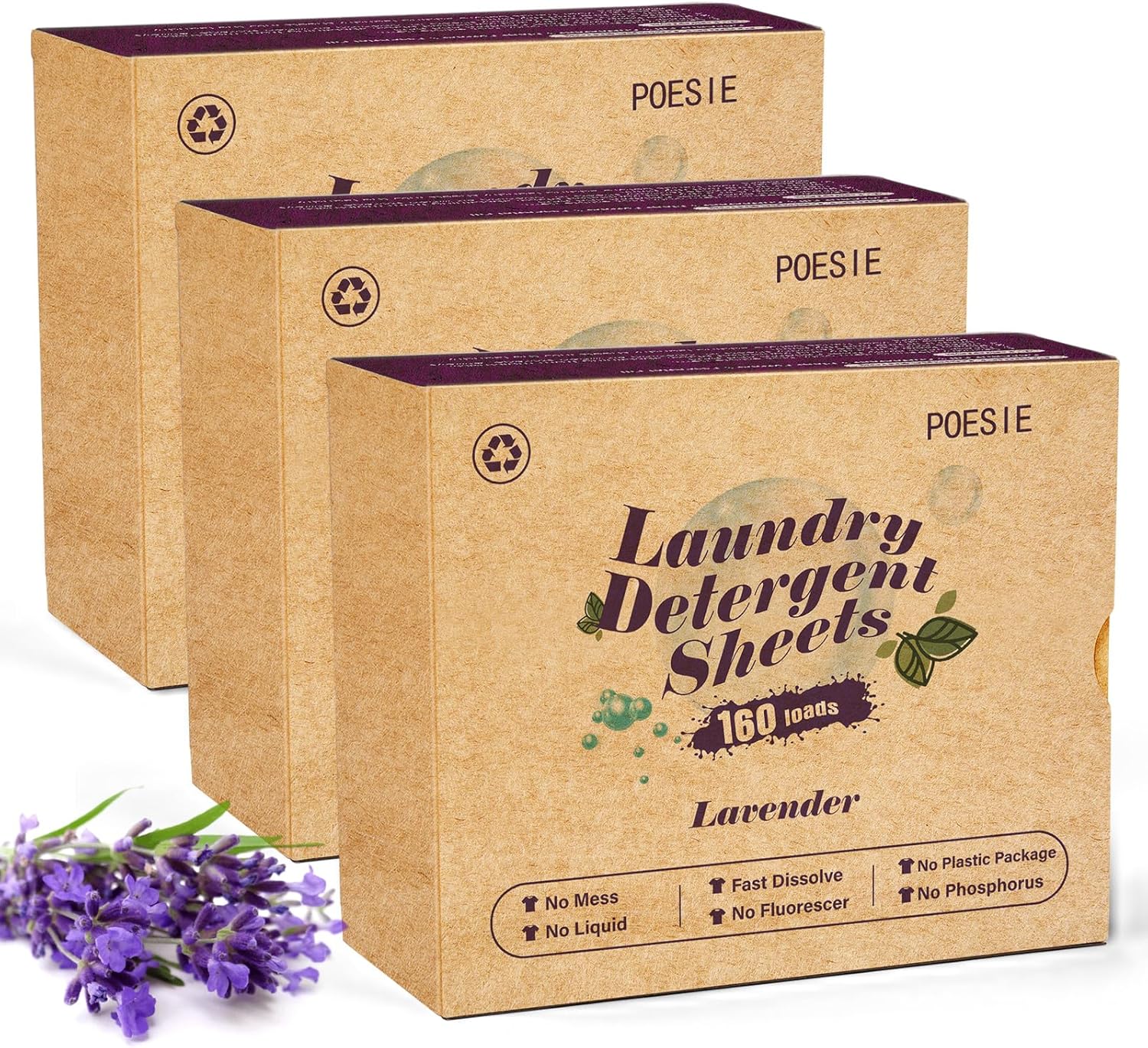 Poesie Laundry Detergent Sheets Lavender Scent 3 Pack 480 Sheets 240 Loads Laundry Strips No