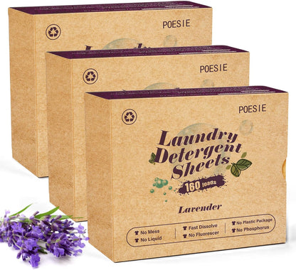 Poesie Laundry Detergent Sheets Lavender Scent 3 Pack 480 Sheets 240 Loads Laundry Strips No
