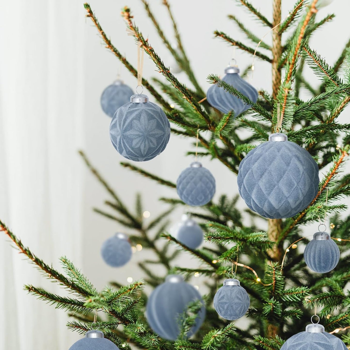 46PCS Velvet Christmas Ball Ornaments Set, Flocked Shatterproof Xmas Tree Decor, Assorted Hanging