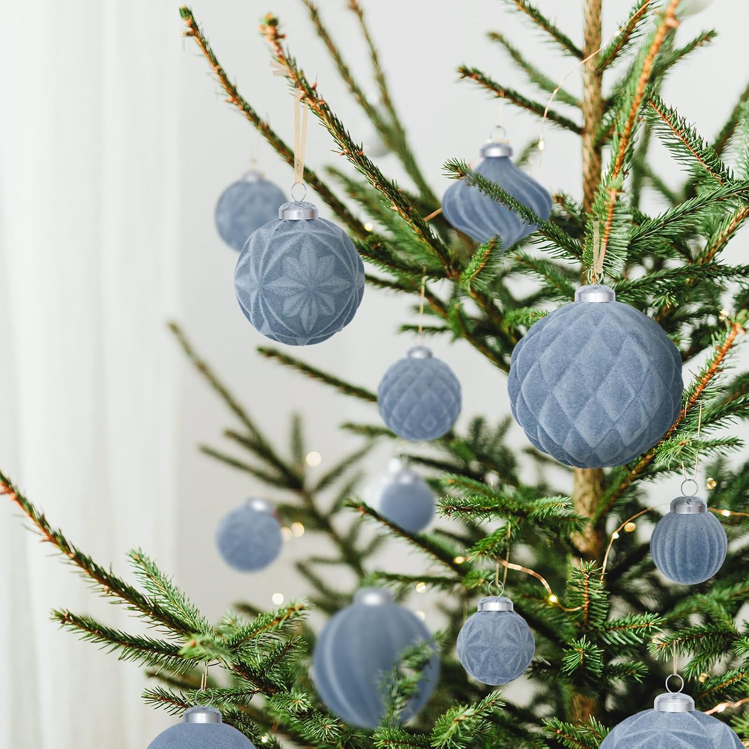 46PCS Velvet Christmas Ball Ornaments Set, Flocked Shatterproof Xmas Tree Decor, Assorted Hanging