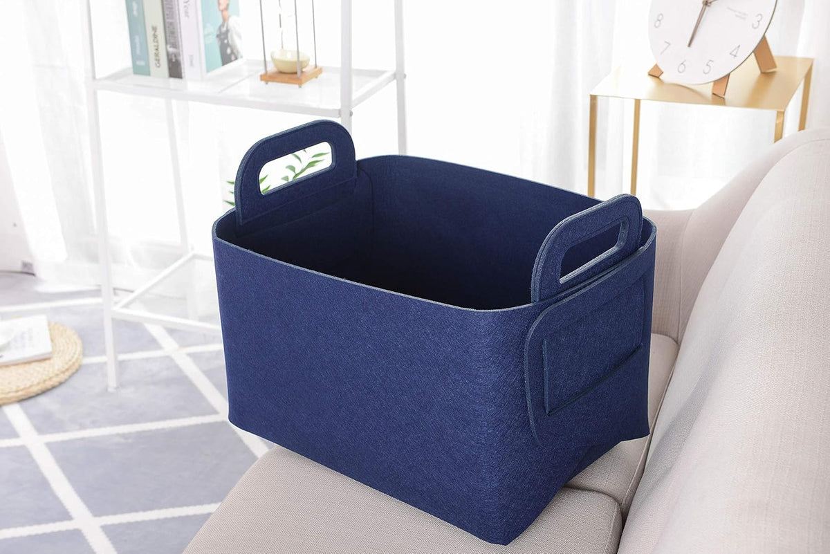 Storage Basket Felt Storage Bin Collapsible& Convenient Box Organizer with Carry Handles for Office