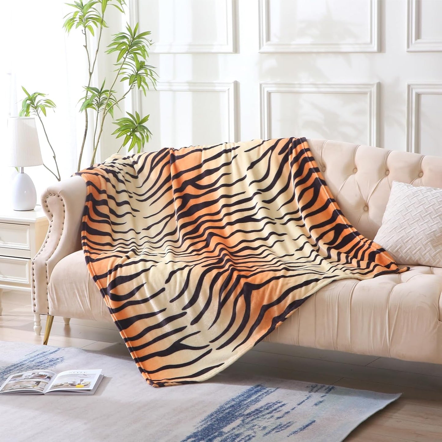 MERRYLIFE Tiger Stripe Print Throw Blanket Decorative Fleece Throw | Ultra-Plush Colorful | Couch