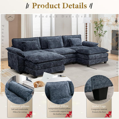 URRED Modular Sectional Sofa Comfy Cloud Couch, Modern Chenille Sofa Sleeper Deep Seat Couches with