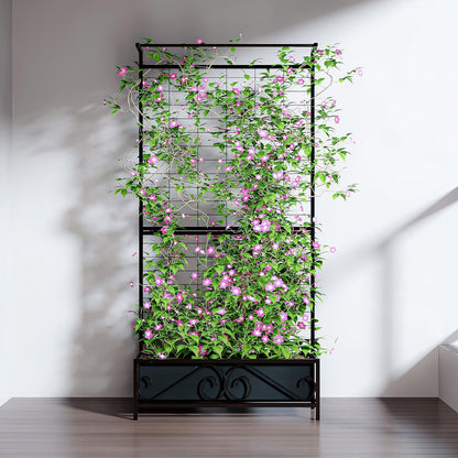 Zhongma Metal Planter with Trellis Raised Bed with Trellis for Vine Climbing Plants Flowers(12.8 x