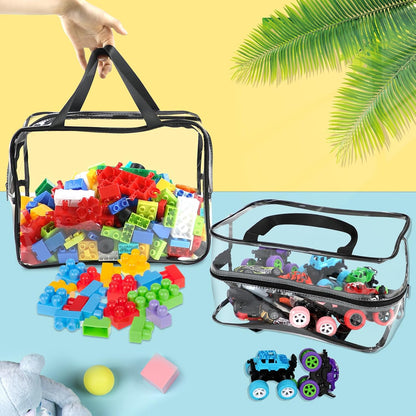 6 Packs Widen X-Large Toy Storage Bags 12.6×9.25×6.9In with Labels, Reusable Clear PVC Board Game