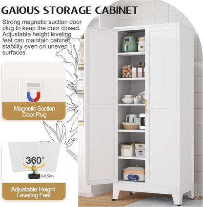 75.2" Tall Pantry Cabinet, Kitchen Pantry Storage Cabinets with 2 Door and 5 Adjustable Shelves