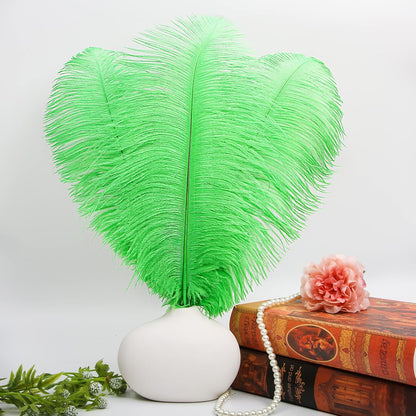 THARAHT Green Ostrich Feathers 12pcs Large Natural Bulk 14-16Inch 35cm-40cm for Wedding Party