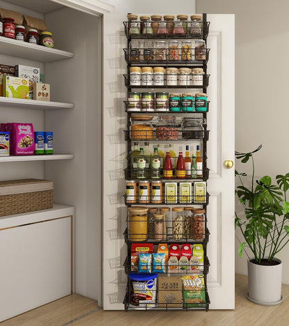 10-Tier Over The Door Pantry Organizer, Pantry Organization and Storage, Black Metal Hanging