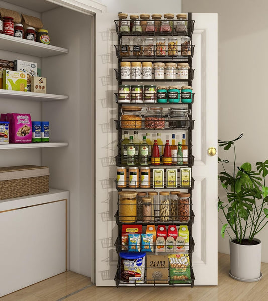 10-Tier Over The Door Pantry Organizer, Pantry Organization and Storage, Black Metal Hanging