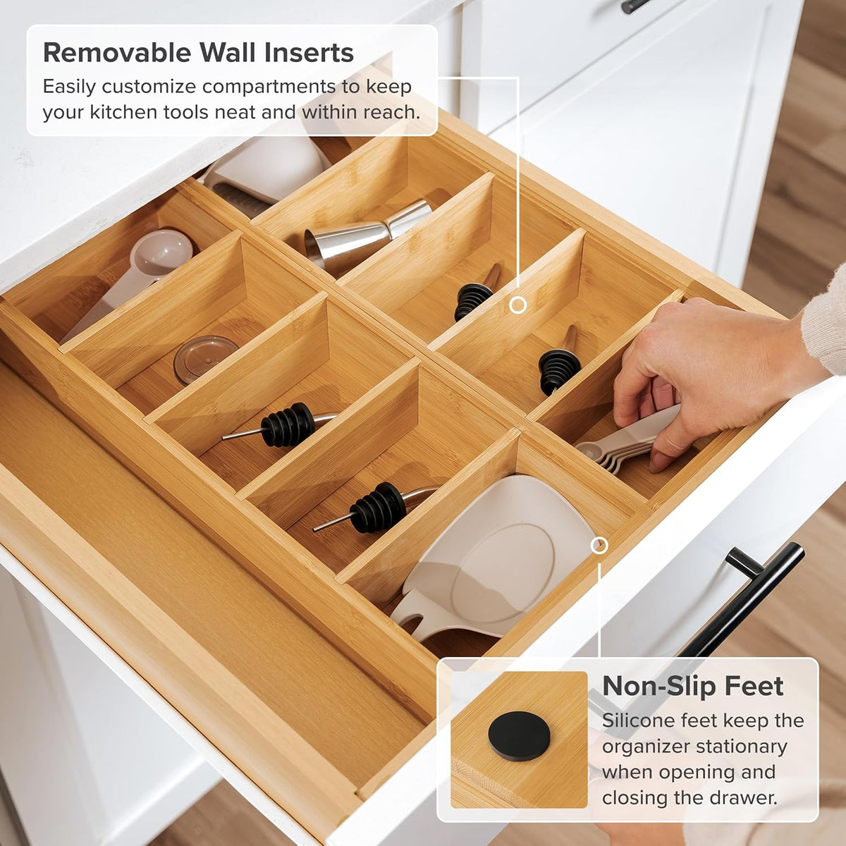 Premium Kitchen Utensils and Junk Drawer Organizer – Small 5-Compartment Design with 4 Removable