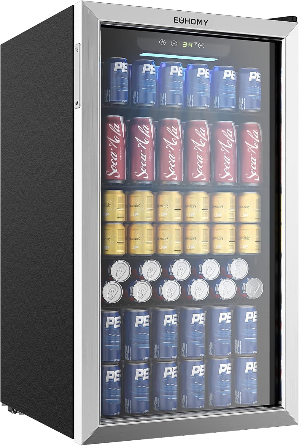 EUHOMY Beverage Refrigerator Cooler, 130 Can Mini Fridge with Glass Door for Soda Beer or Wine