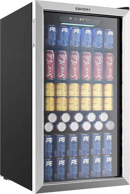 EUHOMY Beverage Refrigerator Cooler, 130 Can Mini Fridge with Glass Door for Soda Beer or Wine