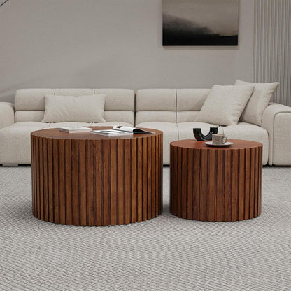 Round Nesting Coffee Table Set of 2 Modern Round Walnut Coffee Table Small Circular End Table Side