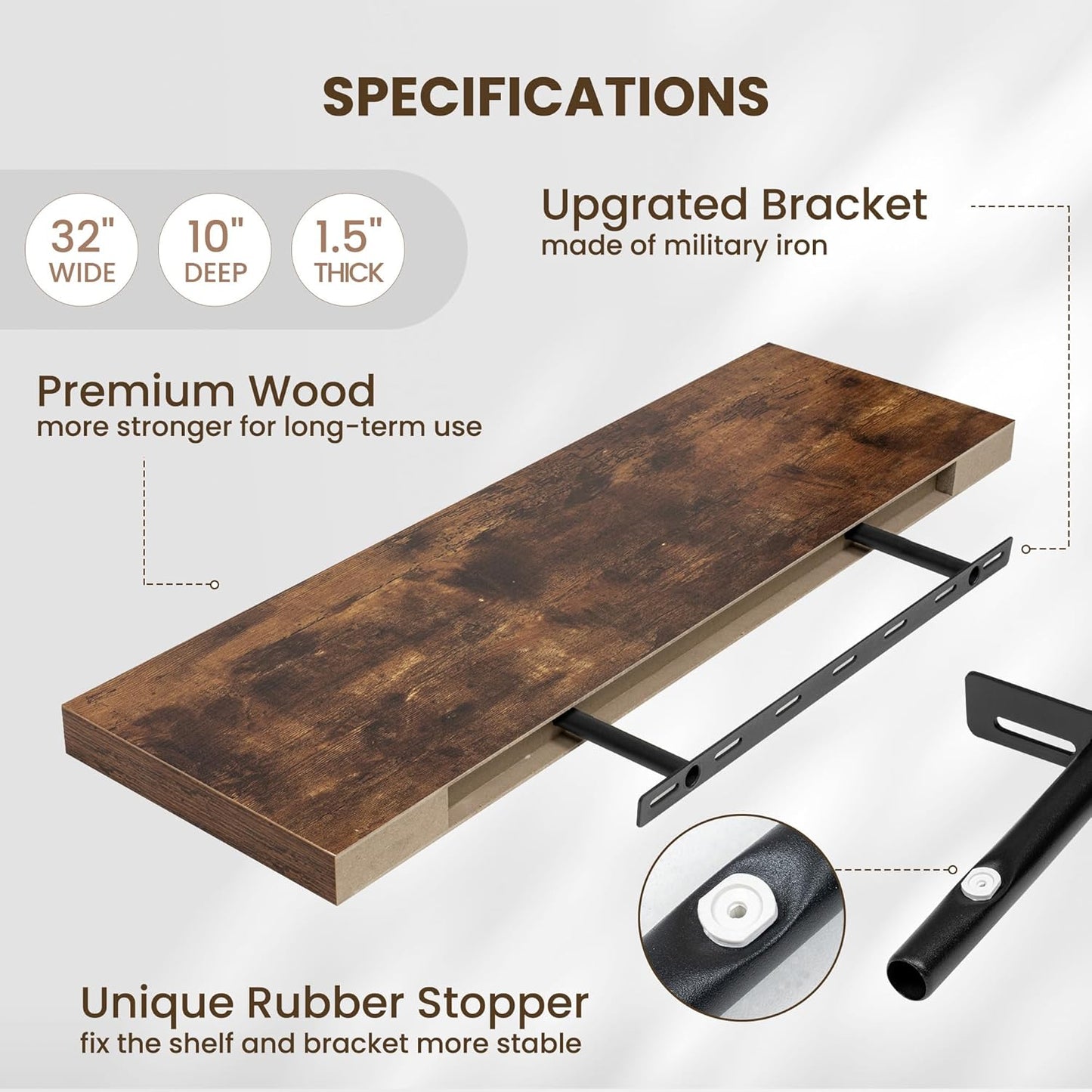 Fun Memories Floating Shelves for Wall, 32 Inch Long Floating Shelves Set of 2, 32 x 10 Wooden