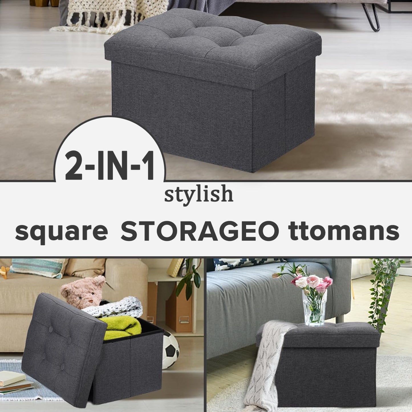 LINMAGCO Ottoman Storage Ottoman with Storage Small Foot Rest Stool Under Desk Stool Short Folding