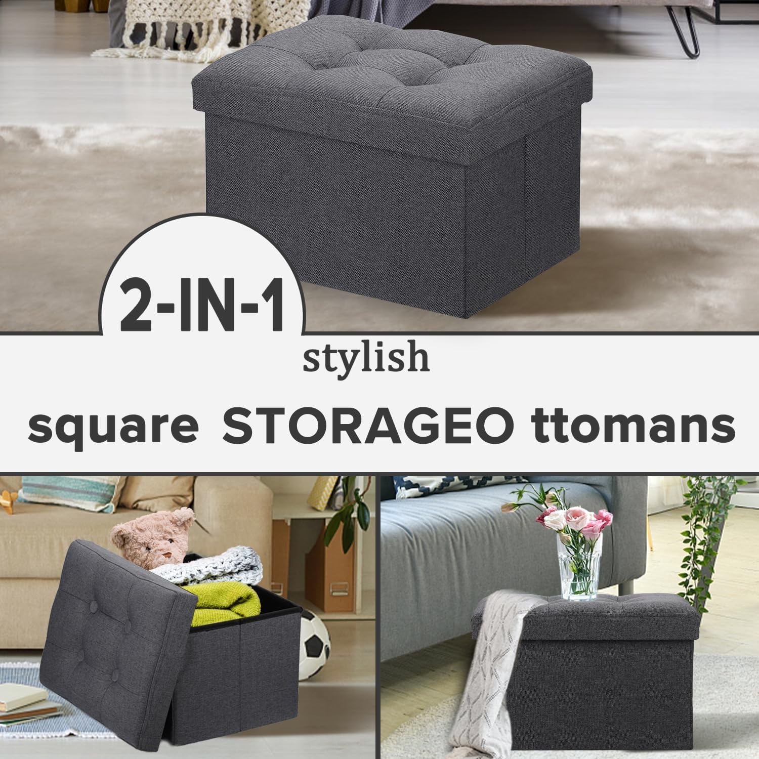 LINMAGCO Ottoman Storage Ottoman with Storage Small Foot Rest Stool Under Desk Stool Short Folding