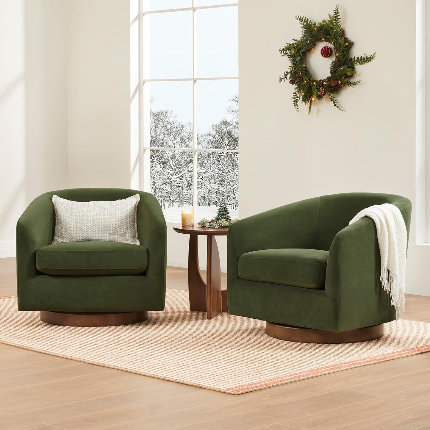 CHITA Swivel Accent Chair, FSC Certified Upholstered Velvet Barrel Chair for Living Room Set of 2