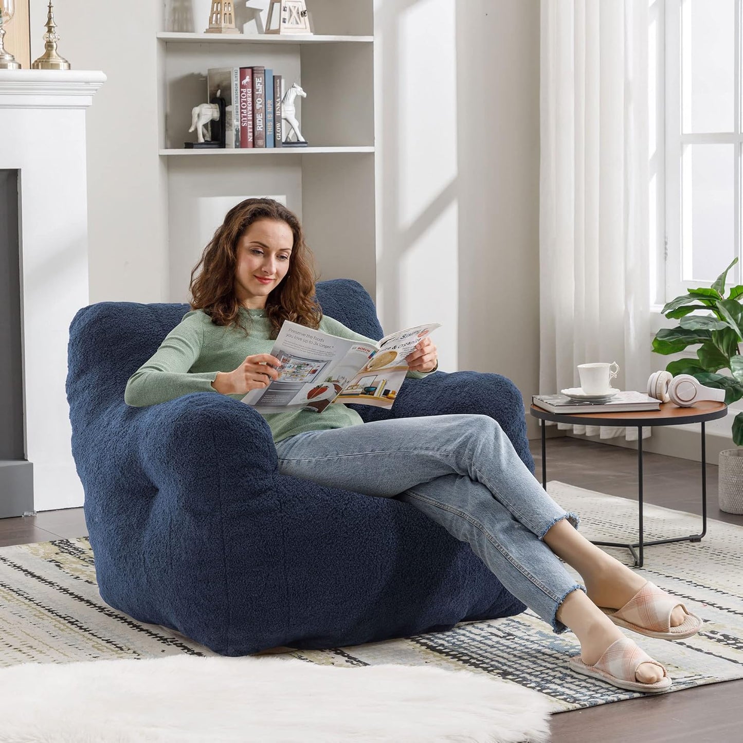 Recaceik Bean Bag Chairs, Tufted Soft Stuffed Bean Bag Chair with Filler, Fluffy Lazy Sofa