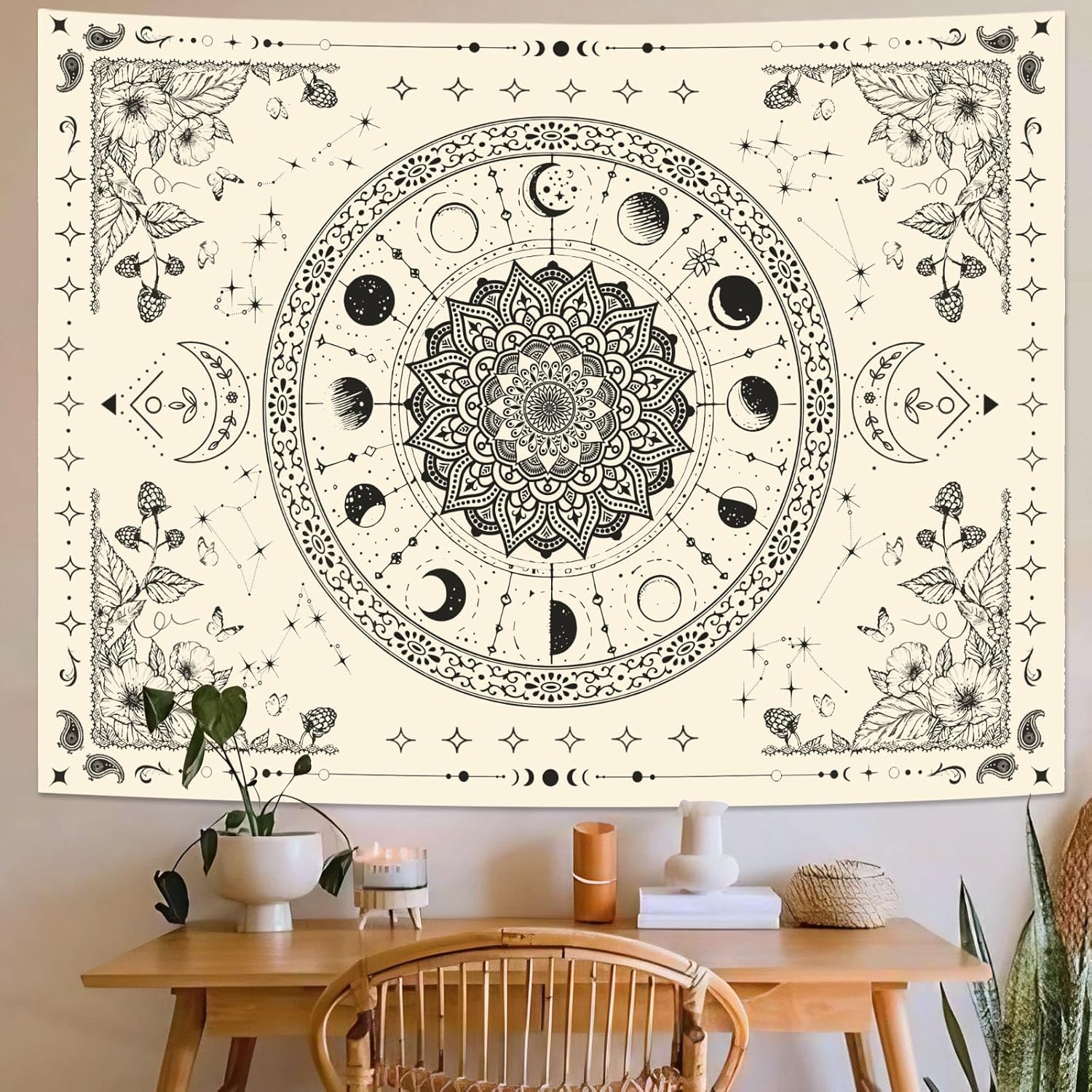 Lunerfex Mandala Moon Tapestry Boho Tapestry for Bedroom Black and White Tapestries Wall Hanging