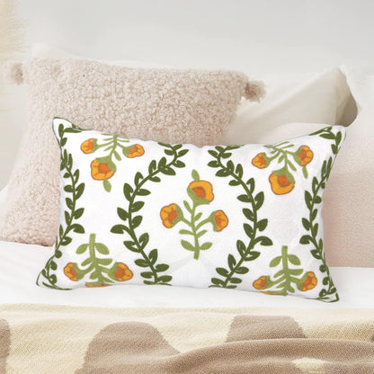 Alysheer Flower Embroidered Summer Decorative Lumbar Throw Pillow Cover 12"x 20", Farmhouse Cottage