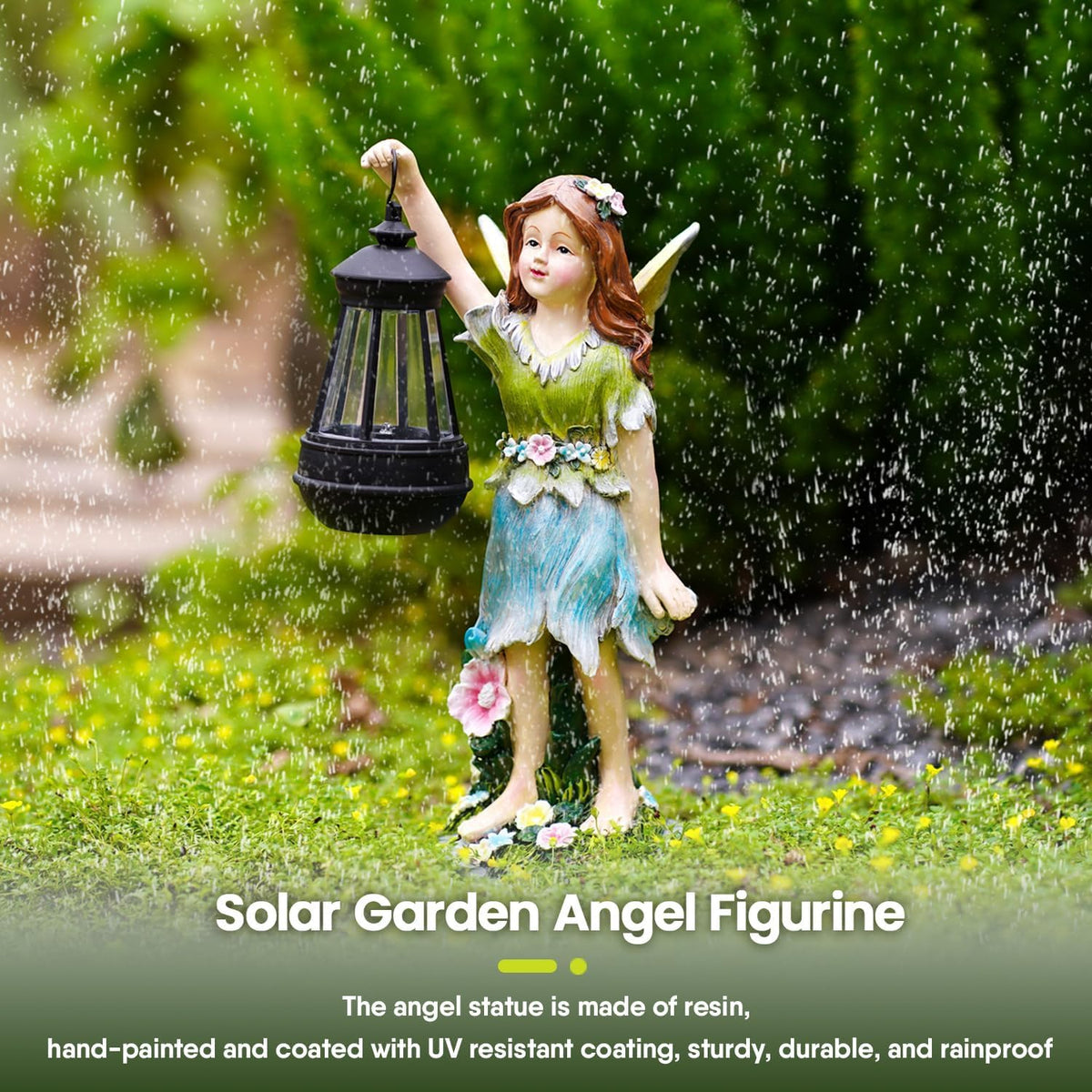 Fairy Garden Statue Solar Garden Fairy with Lantern Light Outdoor Decoration Waterproof Solar