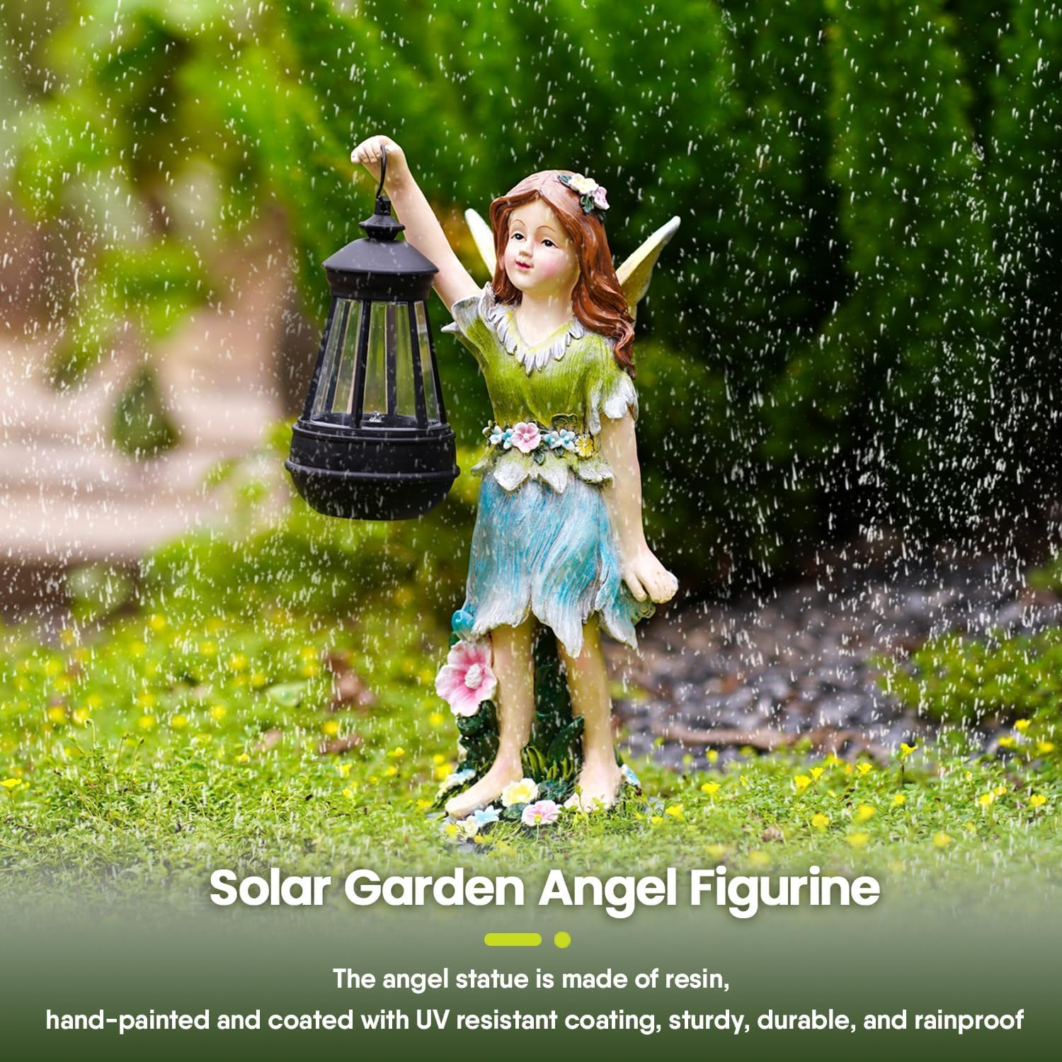 Fairy Garden Statue Solar Garden Fairy with Lantern Light Outdoor Decoration Waterproof Solar