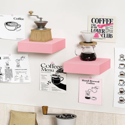 BAMEOS Pink Floating Shelves for Wall, 6" x 6" Wall Shelves for Room, Floating Book Shelves