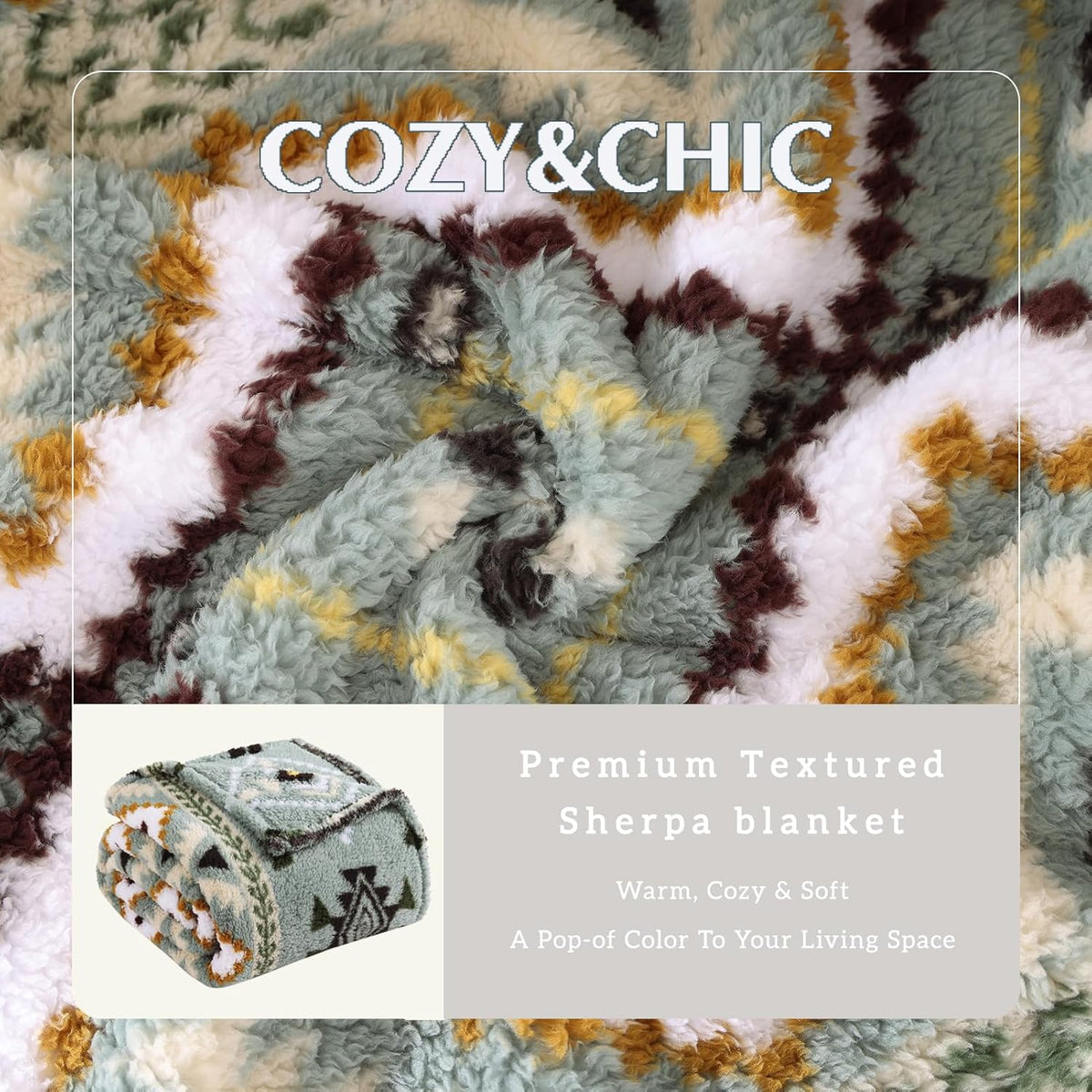 CASAAGUSTO Boho Sherpa Blanket, Aztec Twin Blanket,Ultra Soft, Warm, Cozy, Plush, Thick Fleece