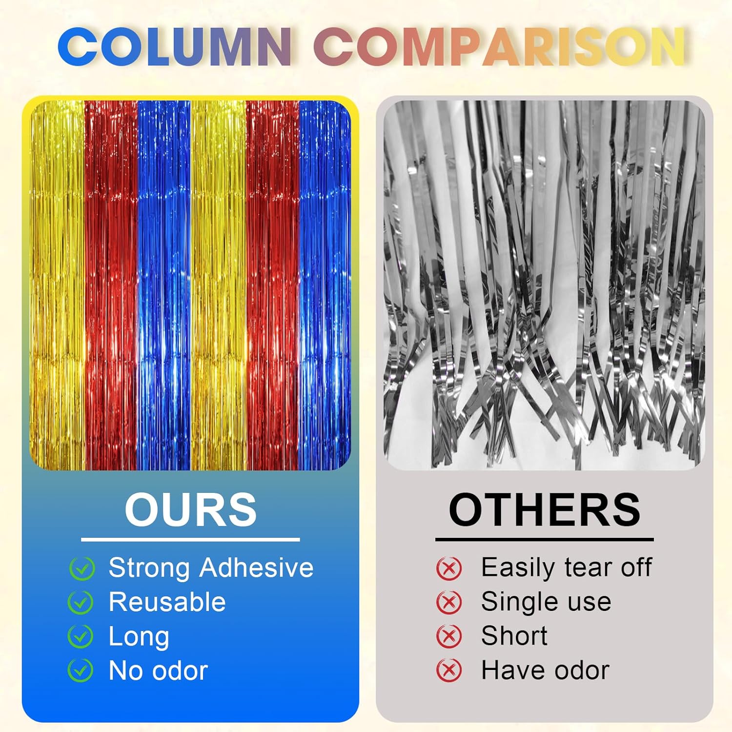 3 Pack 3.3 x 8.2 ft Blue Red Gold Foil Fringe Backdrop Curtains, Tinsel Streamers Party