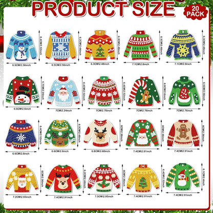 Tondiamo 20 Pcs Christmas Diamond Painting Keychain Kits 5D DIY Diamond Art Pendants Double Sided