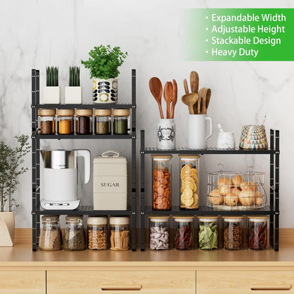 Expandable Cabinet Storage Shelf Stackable Organizer Rack for Kitchen Bathroom Pantry Spice