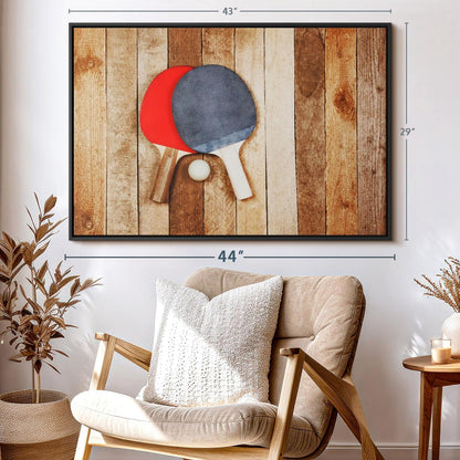 ElephantStock Ping Pong Wall Art - Horizontal Framed Canvas - 1-Piece Living Room Wall Decor