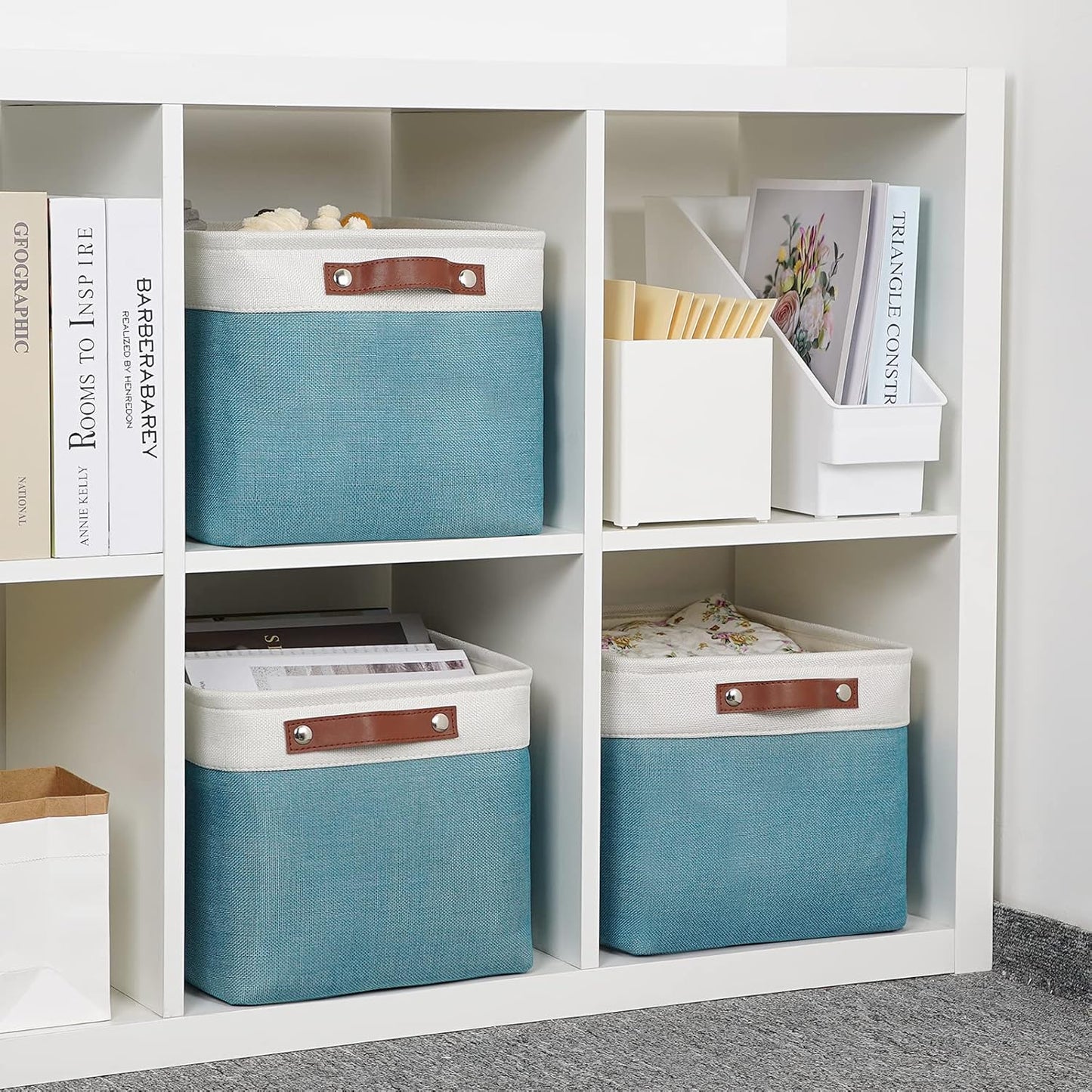 DULLEMELO Storage Baskets for Shelves, Fabric Collapsible Rectangular Storage Bins for Shelves