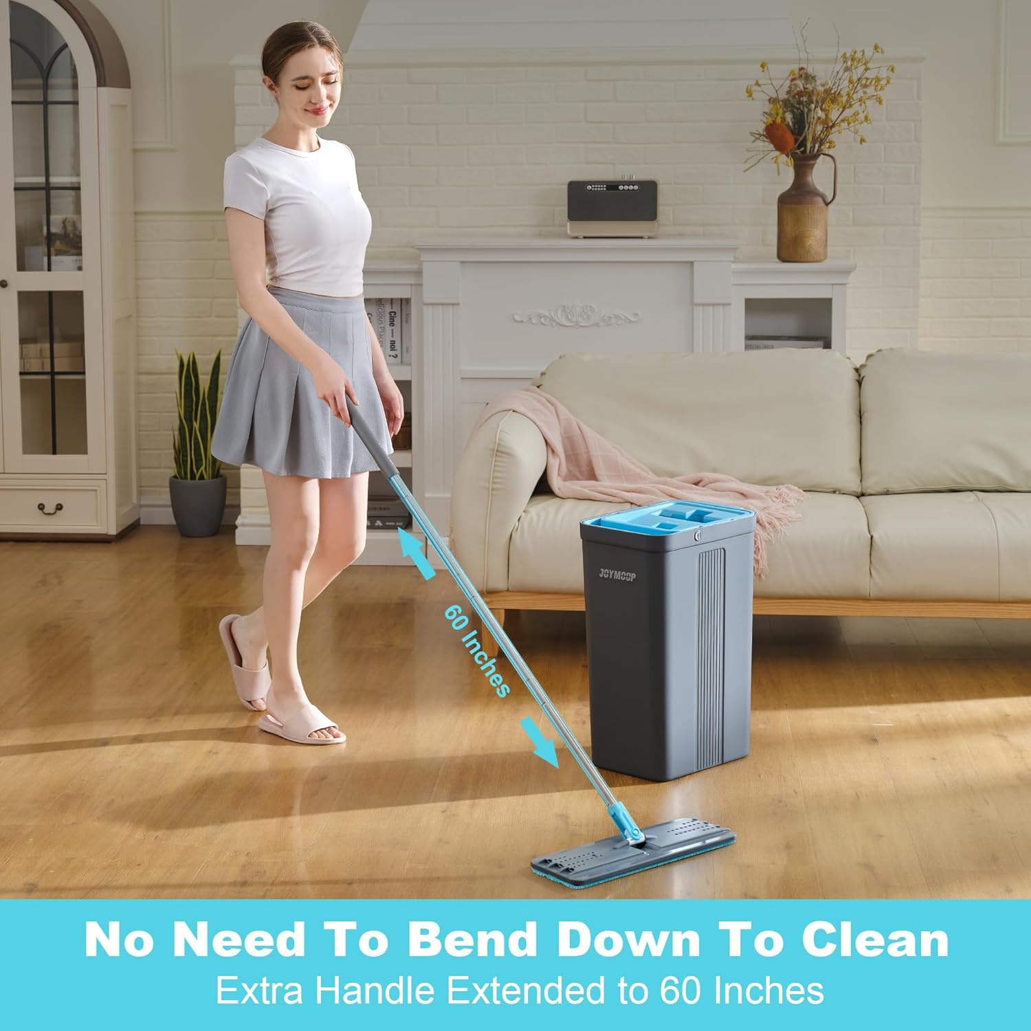 JOYMOOP Mop and Bucket Set with Wringer, Mops for Floor Cleaning, Wall Mop Cleaner with Long