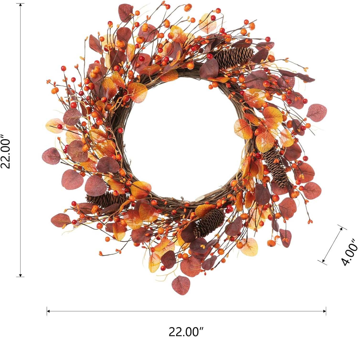 Glitzhome 22" D Fall Eucalyptus Berry Wreath, Artificial Wreaths Rustic Hanging Ornaments for Fall