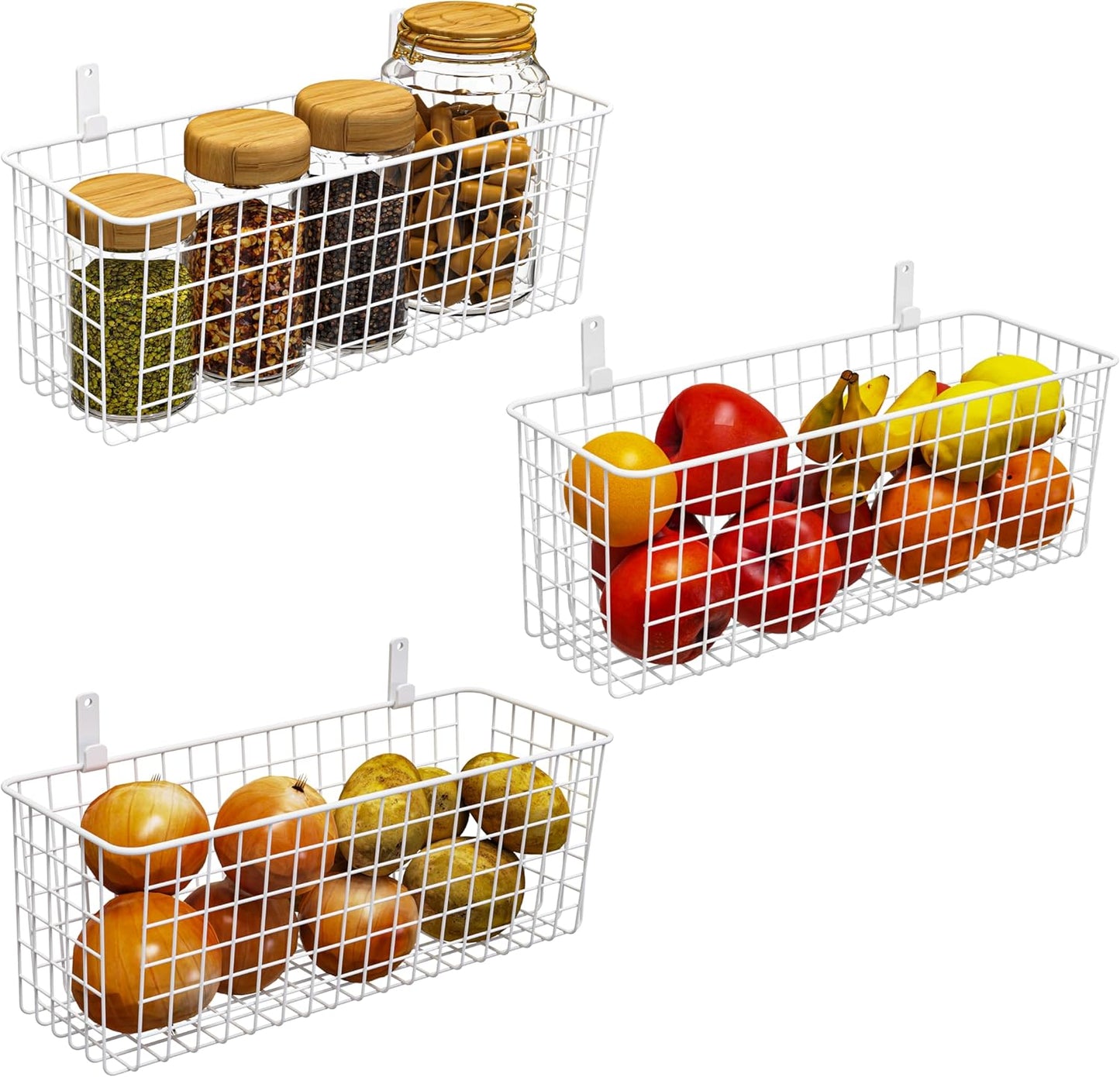 Joben Oligey 3 Set [Extra Large] Hanging Wall Wire Baskets, Farmhouse Food Storage Kitchen Pantry