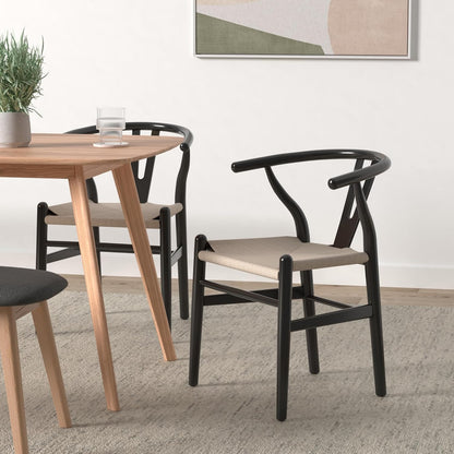 POLY & BARK Weave Dining Chairs – Mid-Century Modern Wishbone Dining Chairs with Arms, Solid Wood